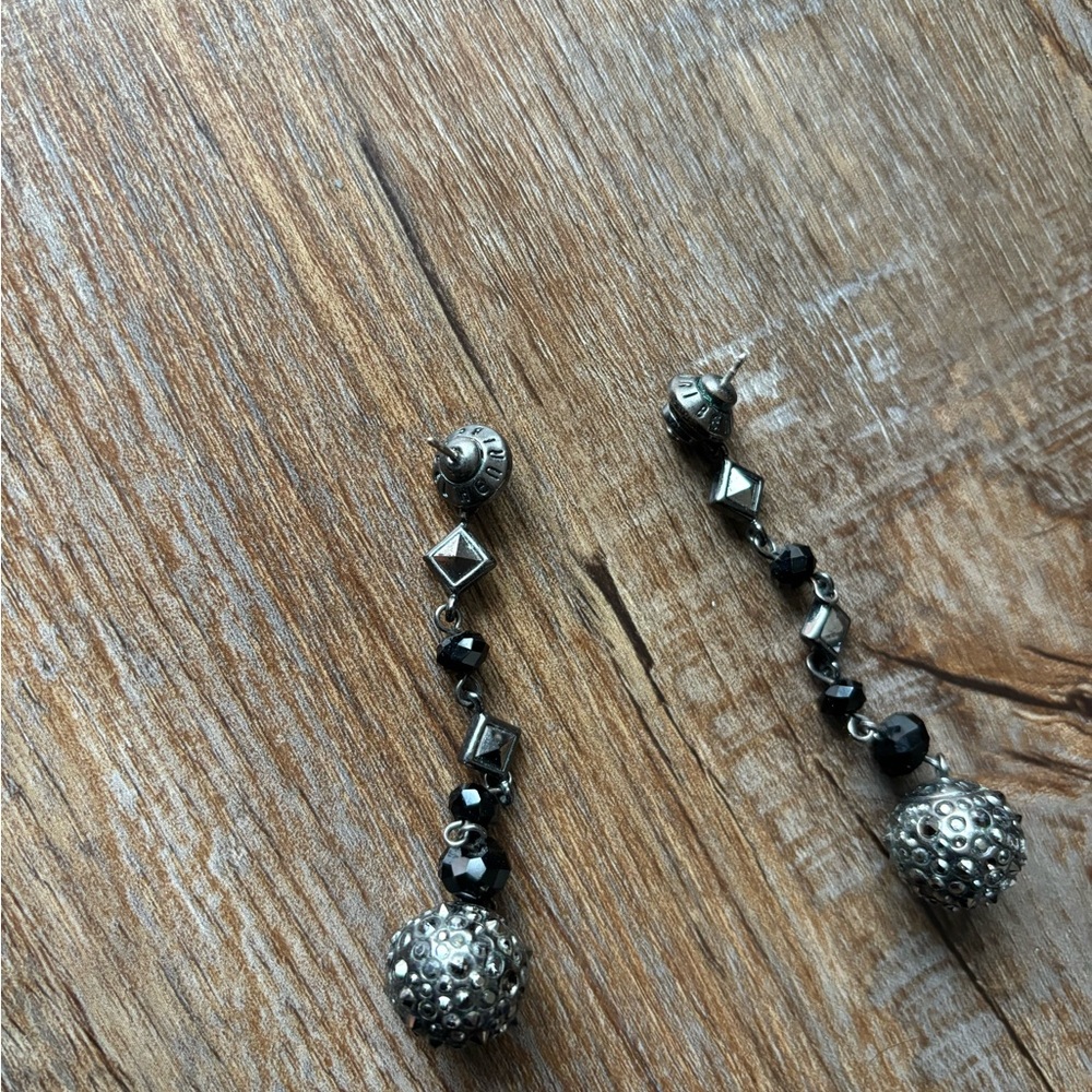 Henri Bendel logo diamond ball drop dangle earrings